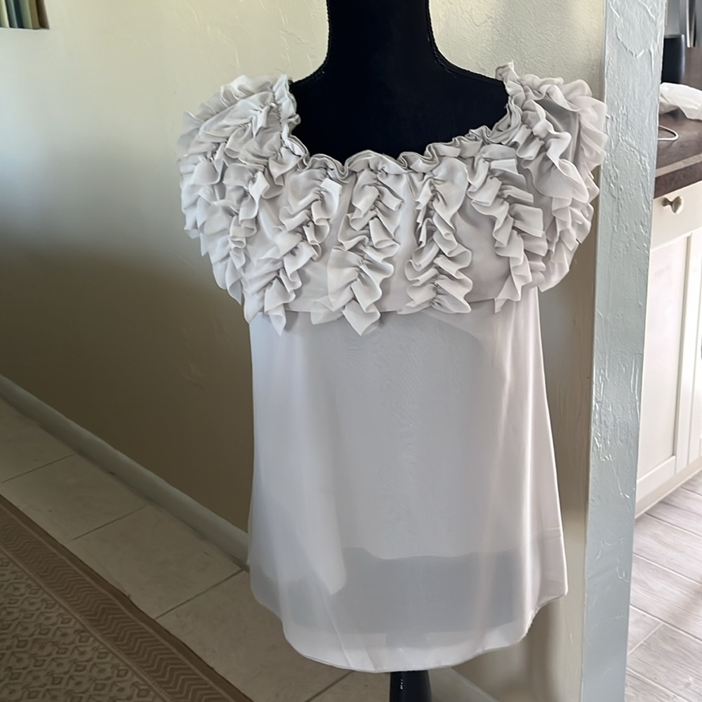 YA Los Angeles off shoulder silk blend layered ruffle pullover gray top Small